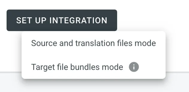 Set Up Integration button with options